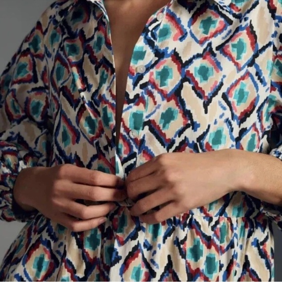Anthropologie Maeve The Bettina Cotton Tiered Midi Shirt Dress Size XL - Picture 5 of 12